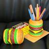 Delicious Burger Pen Holder Cute Burger Pen Cylinder Bedroom Desk Decoration Storage Organizing Pen Container Gift for Friends