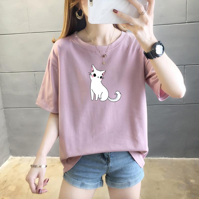 Short-sleeved T-shirt Women's Summer Student Casual Cartoon Blouse Fashion Round Neck Women's Clothing