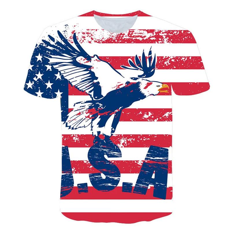 Stripe and Star Pattern 3D Printed T-shirt Eagle American Flag Summer Men's Short Sleeved Top Casual and Comfortable Sports O-neck Clothing