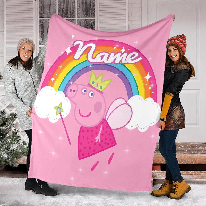 Personalized Custom Name Blanket - Peppa Pig Print Design,Blanket for Sofa,Bed,Travel,Camping - Soft and Warm, Great Gift