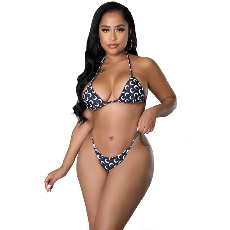 2022 Sexy 3 Piece Bikinis Suit Halter Moon Mesh Swimwear Women Beachwear Wave Point Swimsuit Female Beach Skirt Black Bikini Set
