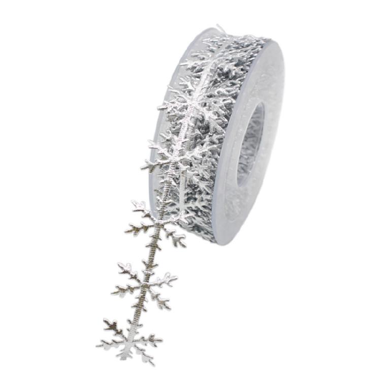 

Christmas Glitter Snowflake Shape Lace Ribbons Golden Silver for Wedding Decor серебряный