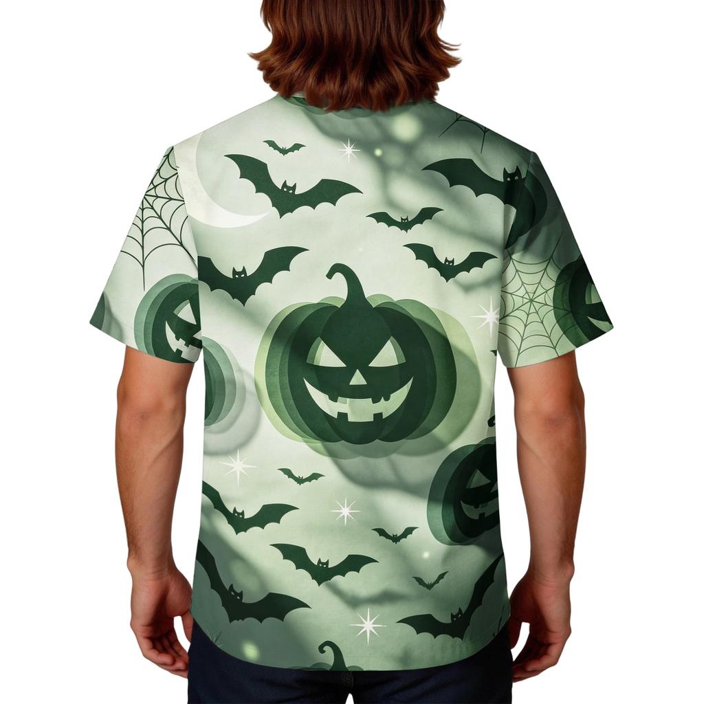 Men's Halloween Print Medical Scrub Top V Neck Pocket Design Comfortable Fit Daily Workwear for Healthcare Professionals