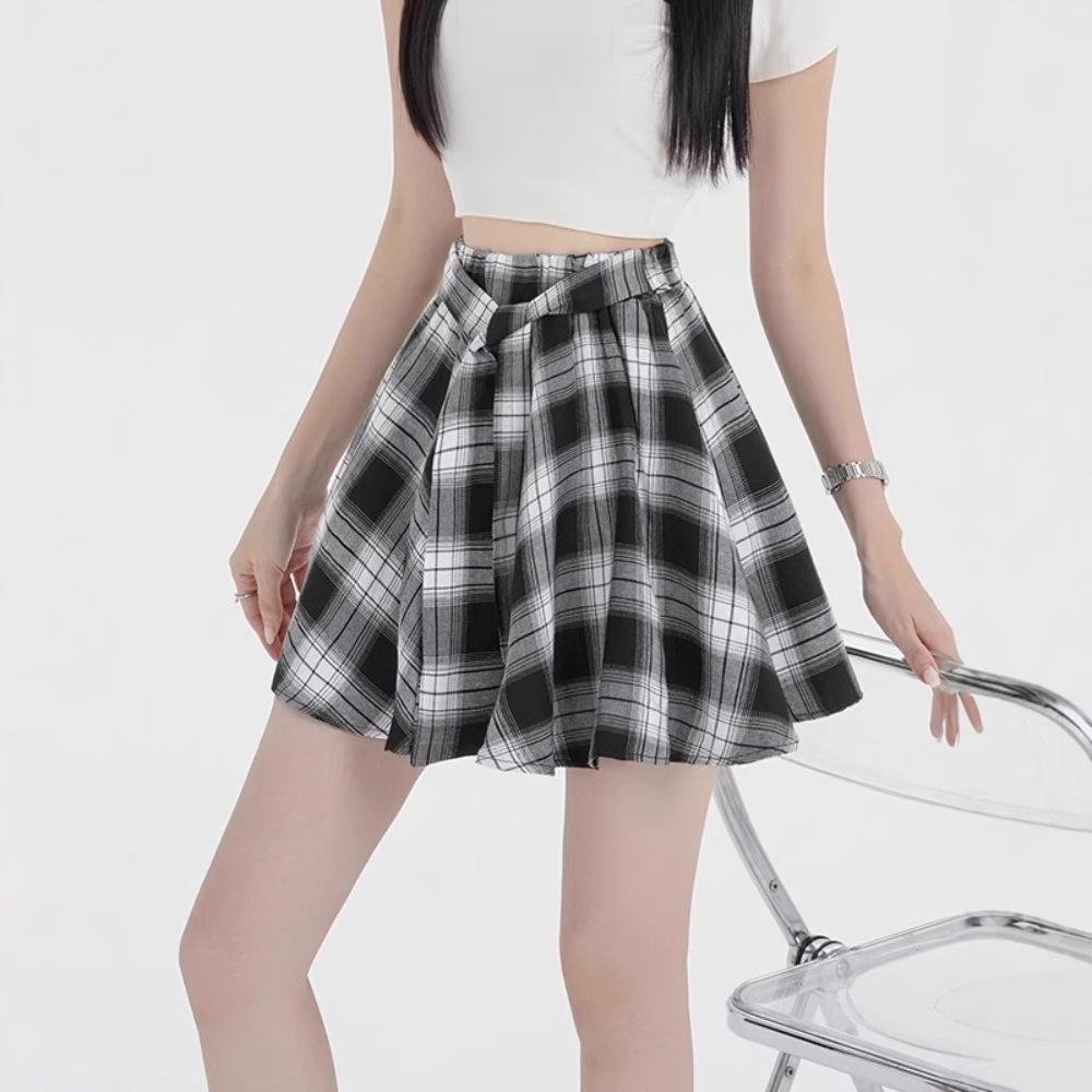 2025 Summer Women's Retro Plaid Skirt and Layered Shirt Set - Hong Kong Style, Casual Irregular Design
