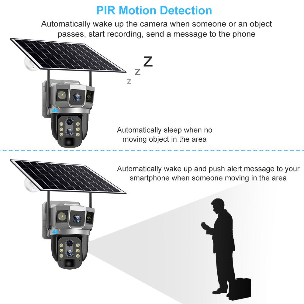 360° Solar Wireless Camera with 10x Zoom & Three-Screen Monitoring for Day/Night Full-Color Outdoor Use