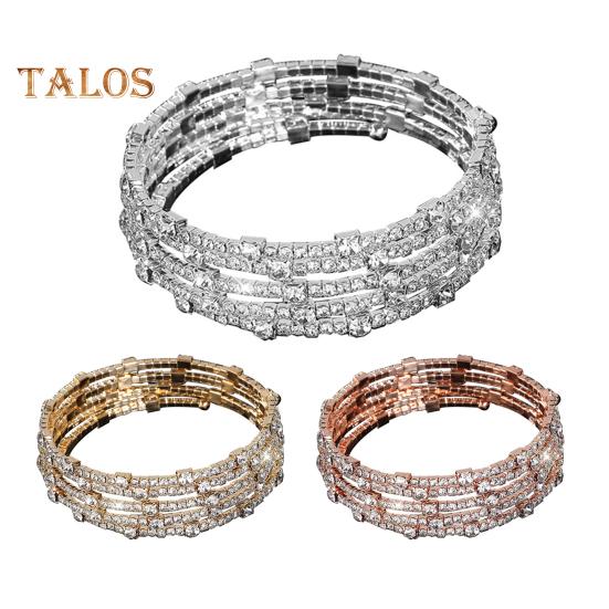 Adjustable Opening Alloy Bracelet Shiny Rhinestones Multi Layer Design Bangle Wristband Wrist Jewelry