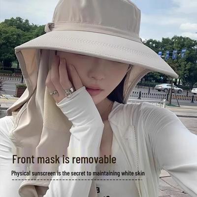 Chapéu de Verão Feminino com Proteção UV, Máscara Facial Respirável e Cobertura de Pescoço