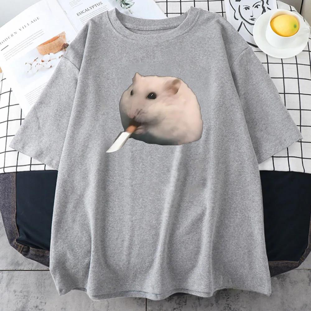 Cute Hamster Meme Graphic T-shirt Summer Round Neck Tee-shirt Print Clothes Kawaii Cartoon Women Tshirts Female Tees
