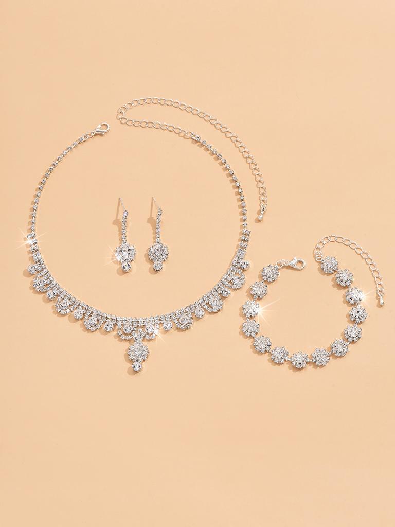 4pcs women's fashion Zircon set rhinestone women's earrings necklace bracelet Zircon set wedding dress banquet party accessori