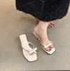 Thick heel bow slippers fairy outer wear 2025 new summer French beautiful small sandals toe vacation sandals