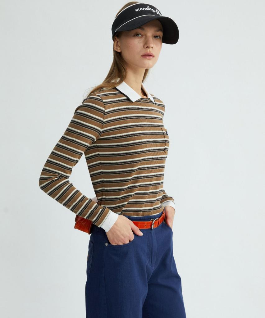 Monday Flow Must Have Collared Top (Stripe)_Brown
