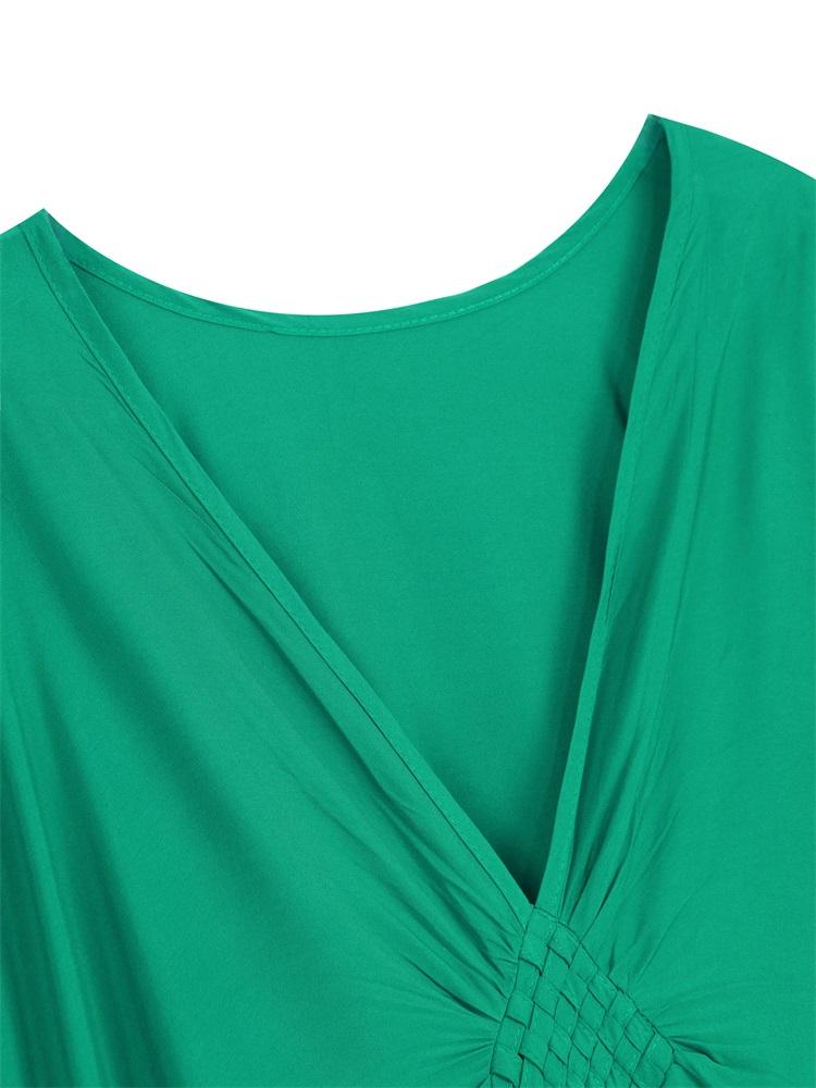 EDOLYNSA Μεγάλο μέγεθος Kaftan Πράσινο μασίφ Μποέμ με στάμπα, Καλοκαιρινό φόρεμα Long Beach Γυναικεία ενδύματα για το σπίτι Στολή μαγιό που καλύπτει φαρδιά καφτάν