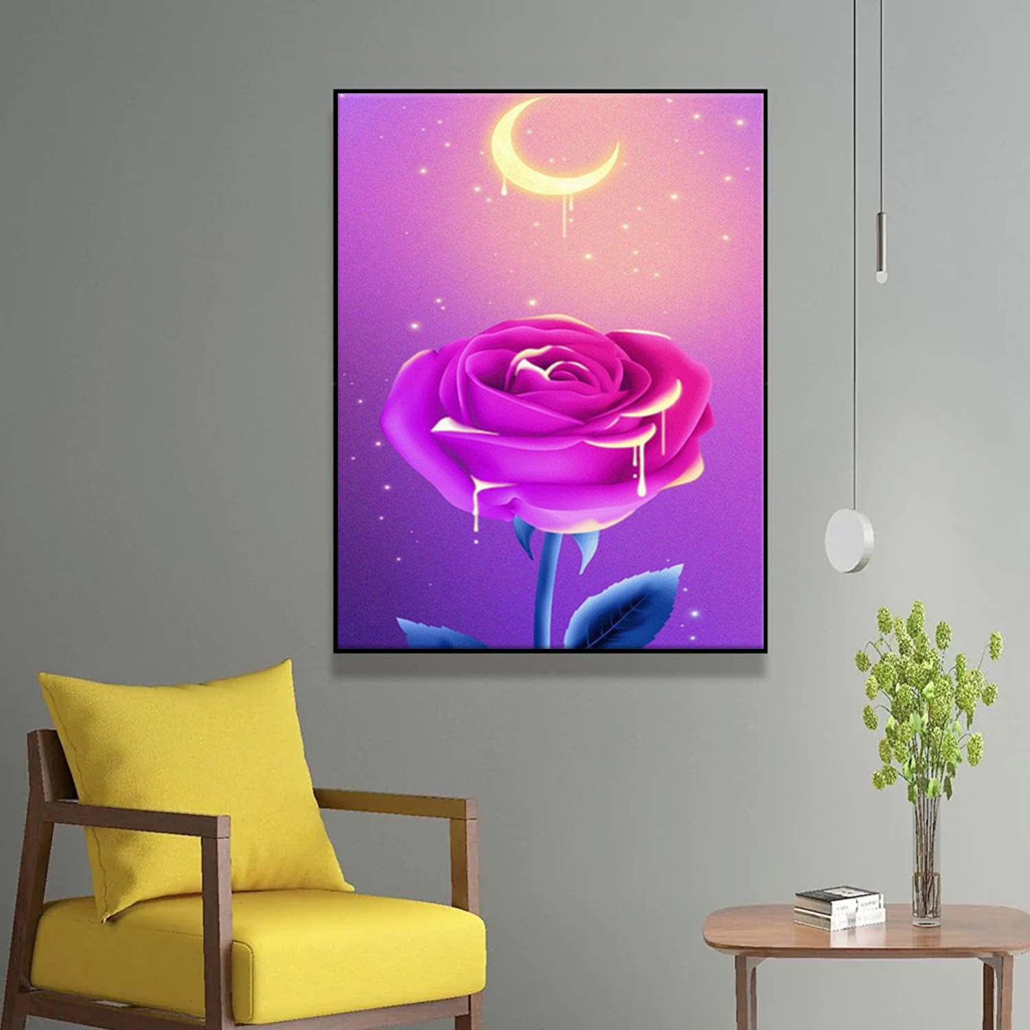 

5D DIY Алмазная картина Розовые розы и лунные цветы Набор для вышивки крестом Мозаика Алмазная вышивка Роза Полный Круг/Квадрат Украшение для дома Round 30x40cm