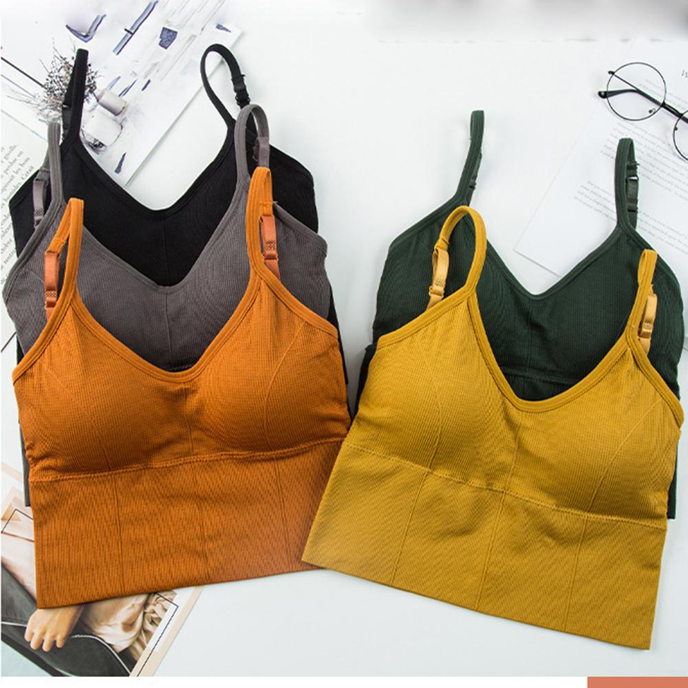 Women's Ribbed V-Neck Cami Top, Seamless U-Back Bralette with Built-in Bra