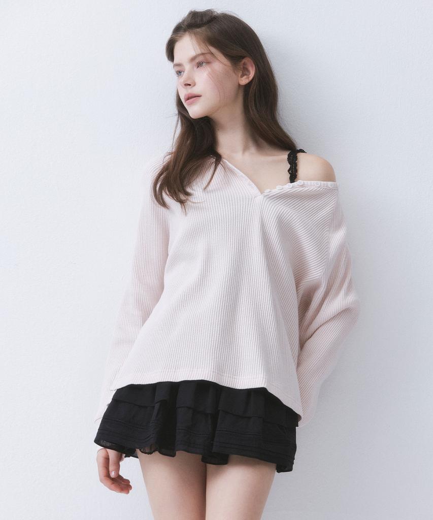 Deotiseu Button Boxy Waffle T-Shirt(6Color)_Tt5S214