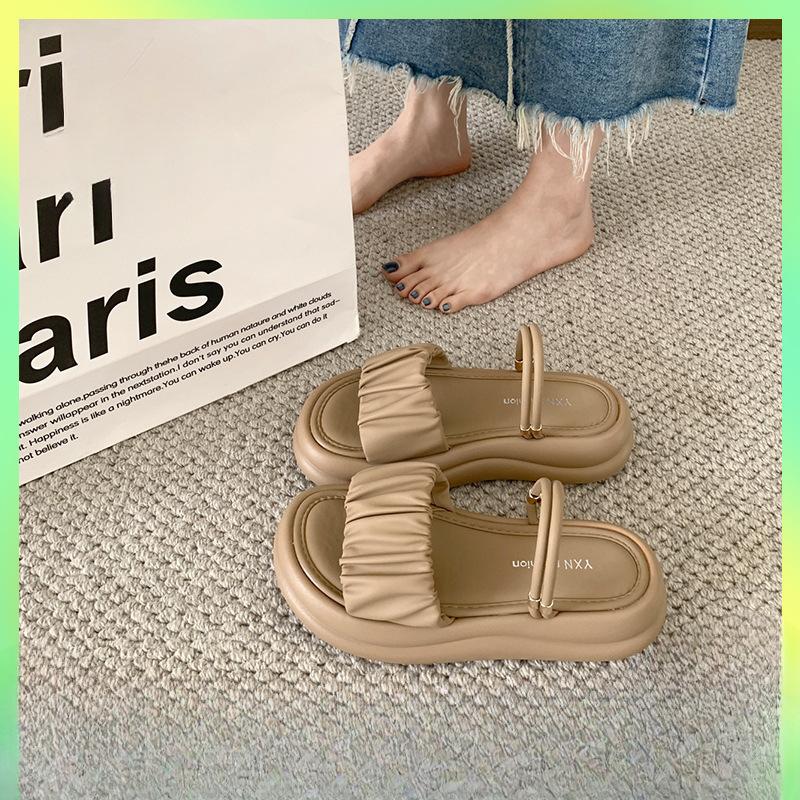 

Stepping on shit slippers female summer 2025 new fairy with skirt thick-soled two wear sandals soft-soled beach half slippers 40 хаки