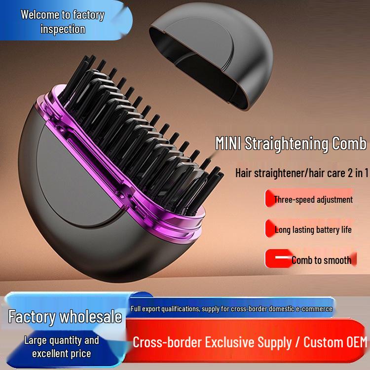 Portable Mini Wireless Straightening Comb: Hair-Friendly Styling Tool Gray Straightening Brush + Folding Charger