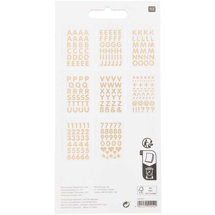 100 Autocollants alphabet blanc et kraft