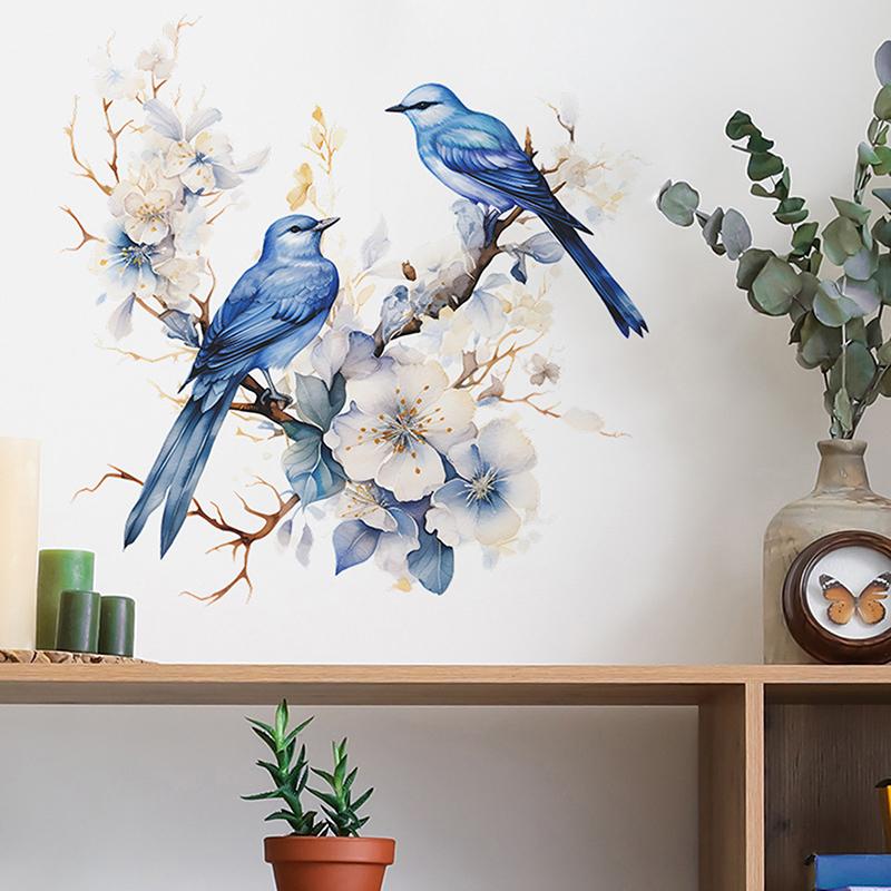 New 1PC Painted Branches Flower Birds Bedroom Living Room Porch Home Background Decoration Beautify Wall Sticker Self-adhesive