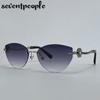 Trendy Cat Eye Frameless Sunglasses Women  Luxury Brand Y2K Punk Metal Cateye Sunglass Vintage Rimless Eyewear For Ladies