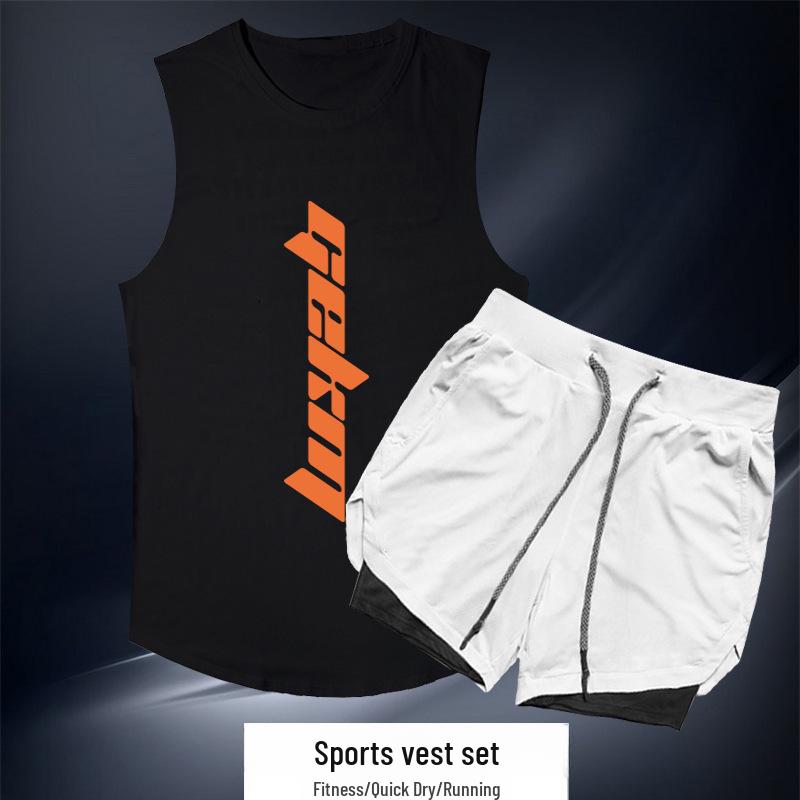 Pánská rychleschnoucí sportovní souprava: Venkovní běžecké fitness kalhoty a bezrukávová vesta na letní basketbalový trénink