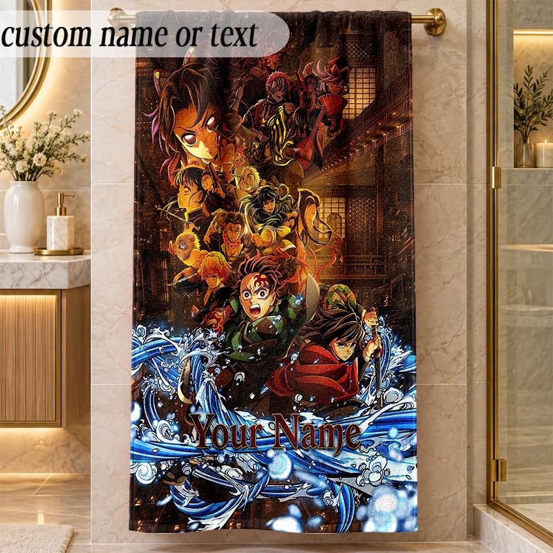 Beach TowelDemon Slayer Custom Name Text Personalized Soft Towel for Beach Pool Indoor Home Decor Gift
