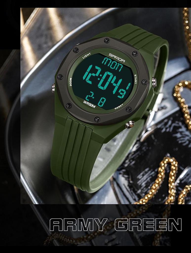 Sanda Men's Waterproof Digital Sports Watch with Backlight and Multifunctional Features