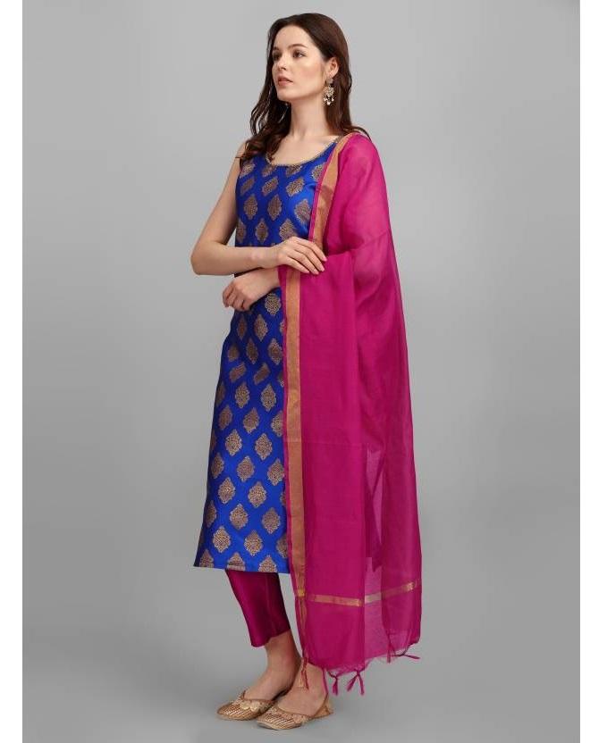 Women Cotton Silk Kurta Pant Dupatta Set Indian Pakistani Party Wear Top Tunic Kurti Dress