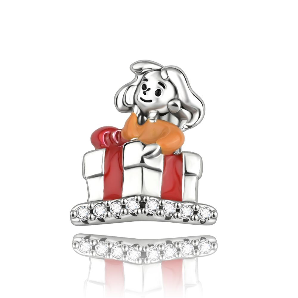 New Copper Red Rose Flower & Gift Box Dangle Charm Fits Brand Bracelet Diy Merry Christmas Jewelry Pendant Gift