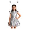 Girls Stage Performance Alien Costume Set: Glossy Mock Neck Dress with Ruffled Tutu & Flying Sleeves, Complete with Hair Hoop