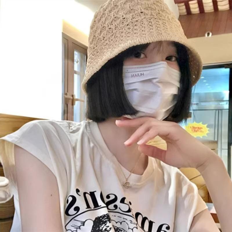 Hat Summer Women's Summer New Knitted Hollow Bucket Hat Showing Face Small Bucket Hat Sunscreen Visor