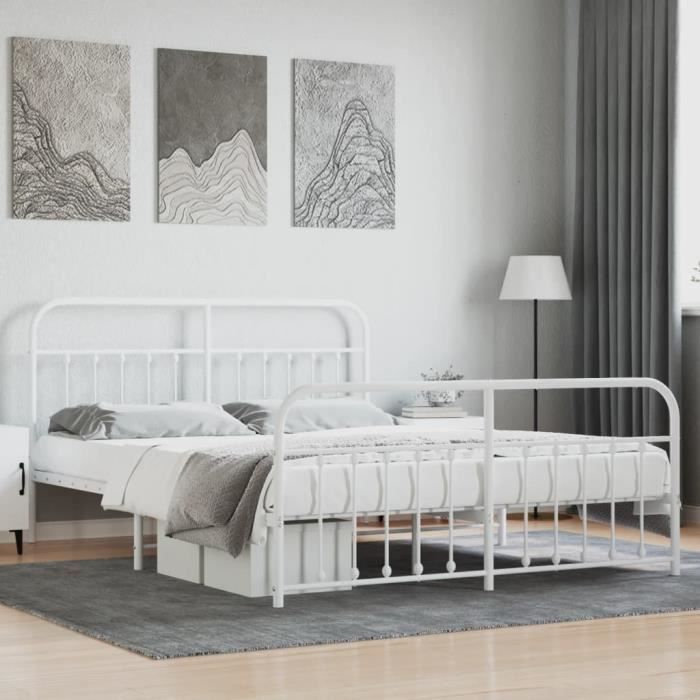 VidaXL Cadre de lit métal avec tête de lit-pied de lit blanc 183x213cm 352650