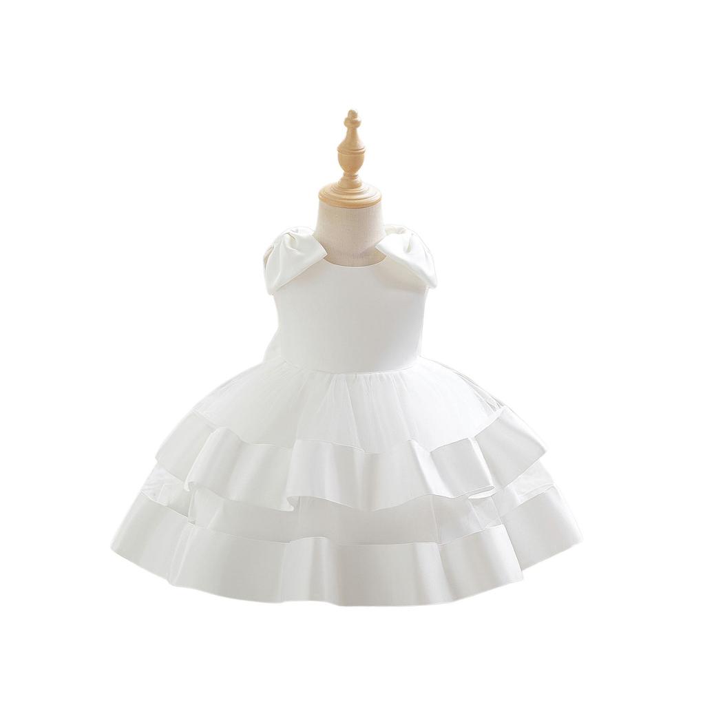 Princess Satin Bow Dress for Girls – Formal Piano Performance & Birthday Tulle Dress