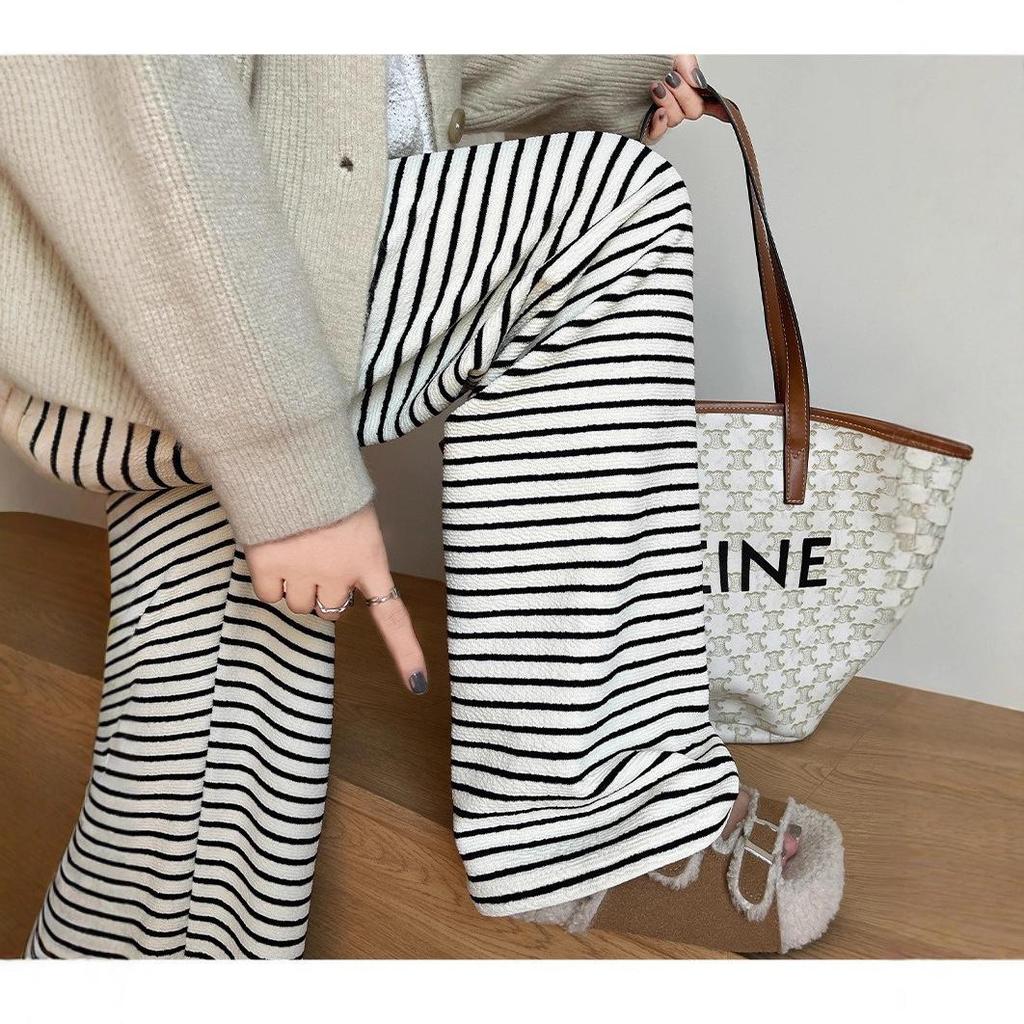 Women's 2025 Striped Terry Pants - Autumn/Winter Casual Lazy Stroll, Narrow Straight Leg, Wide Leg Trousers.