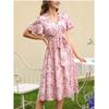 Sweet Summer New Fashion Fashion V Neck Small Floral Tight Waist Shoelace Ruffle Sleeve Short Sleeve Mid Length Long Length Dress