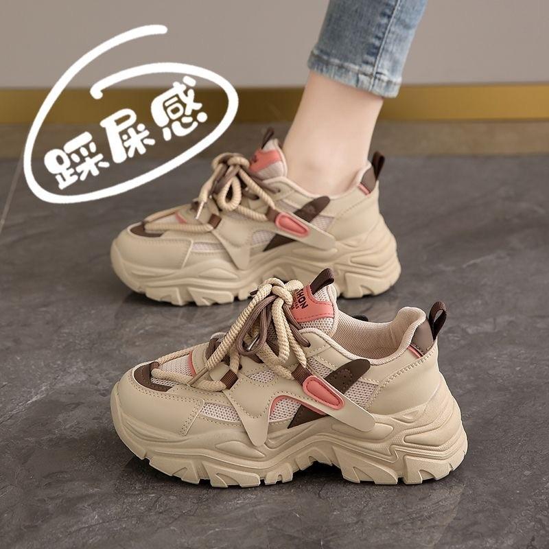 Women'S Sporty Dad Shoes Thick Bottom Casual Soft Sole Small Size Trendy Summer New Style Over Ankle Tie-Up Polyurethane