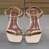Fashion 2025 Summer Women High Heel Sandals Metal Decoration Elegant Clip Toe Stilettos Big Size Luxury Brand Ankle Strap Ladies Shoes