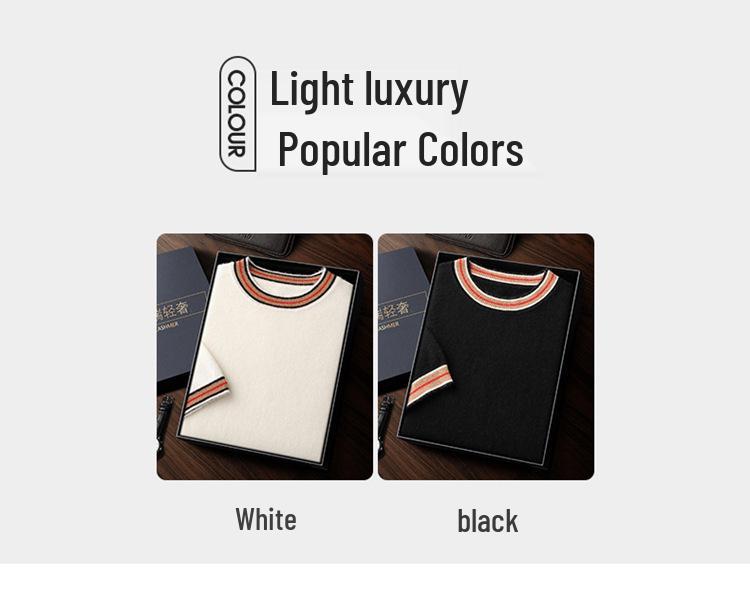 Men's Retro Color Block Cashmere Sweater – Short-Sleeve Round Neck Knit Top for Autumn/Winter