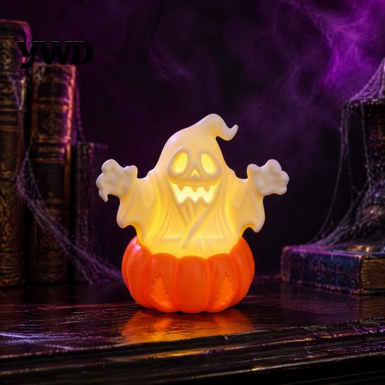 Decorative Fall Lights Halloween Pumpkin Light, LED Lighted Ghost Skull Lantern, Spooky Seasonal Atmosphere Lighting Tabletop Lamp for Home