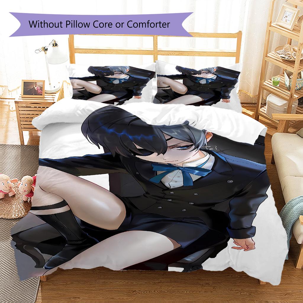 Black Butler Pattern Bedding,Quilt Set Quilt Cover Pillowcase Home Birthday Gift (1 * Duvet Cover + 2 * Pillowcase, Without Core)