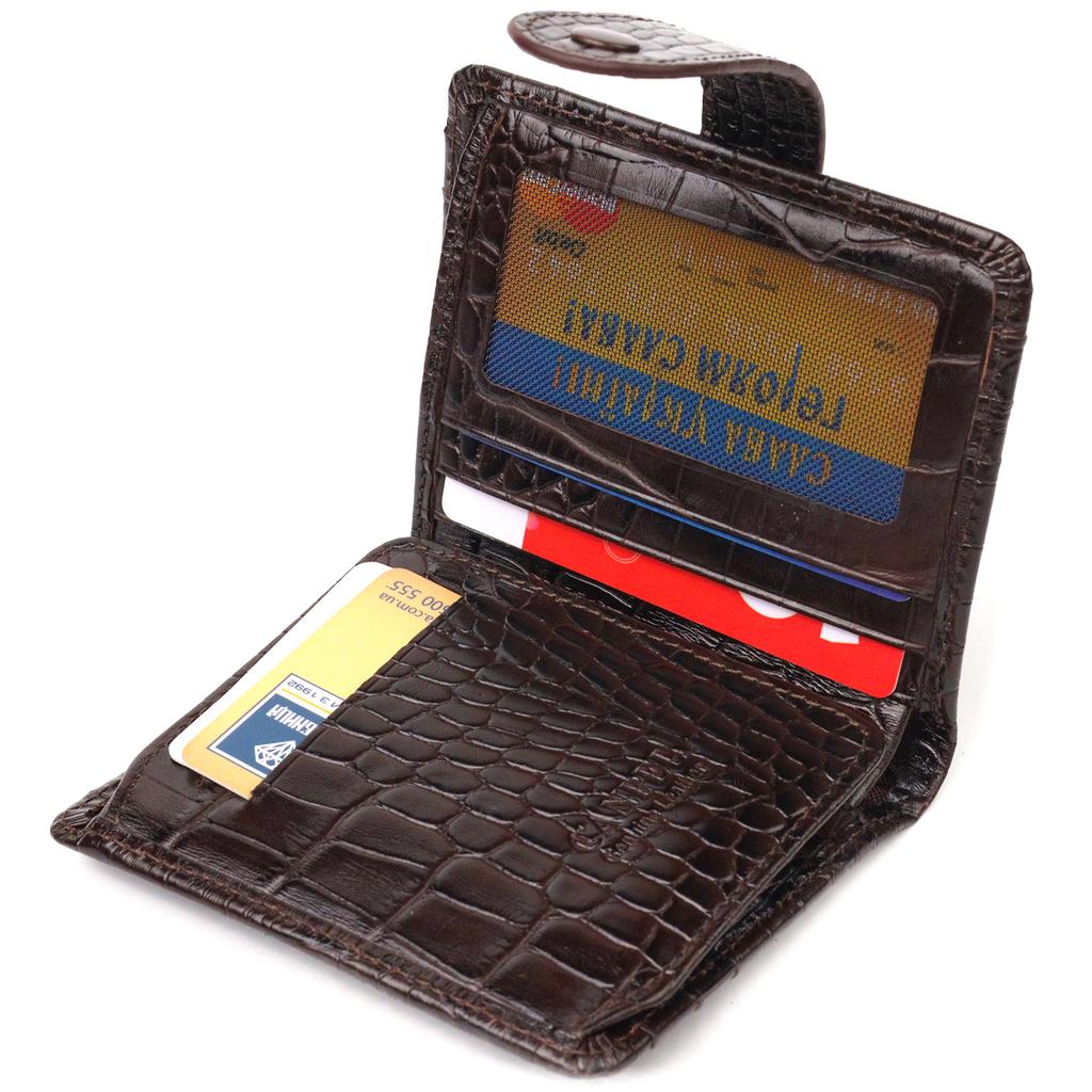 Интересный мужской кошелек из натуральной кожи с тиснением под крокодила CANPELLINI Purse 21689 Коричневый