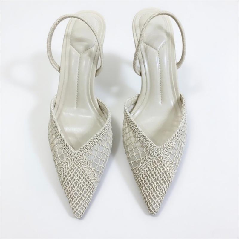 Fashion Brand Hollow Out Woven High Heels Women Summer Sandals Pointed Toe Breathable Light White Wedding Party Office Lady Dress Shoes