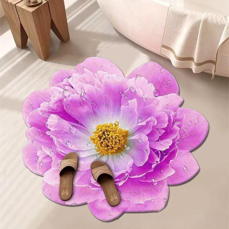 Flower Carpet, Special-Shaped Soft Peony Floor Mat, Durable 40X40Cm/60X60Cm Non-Slip Absorbent Bathroom Floor Mat For Living Roo