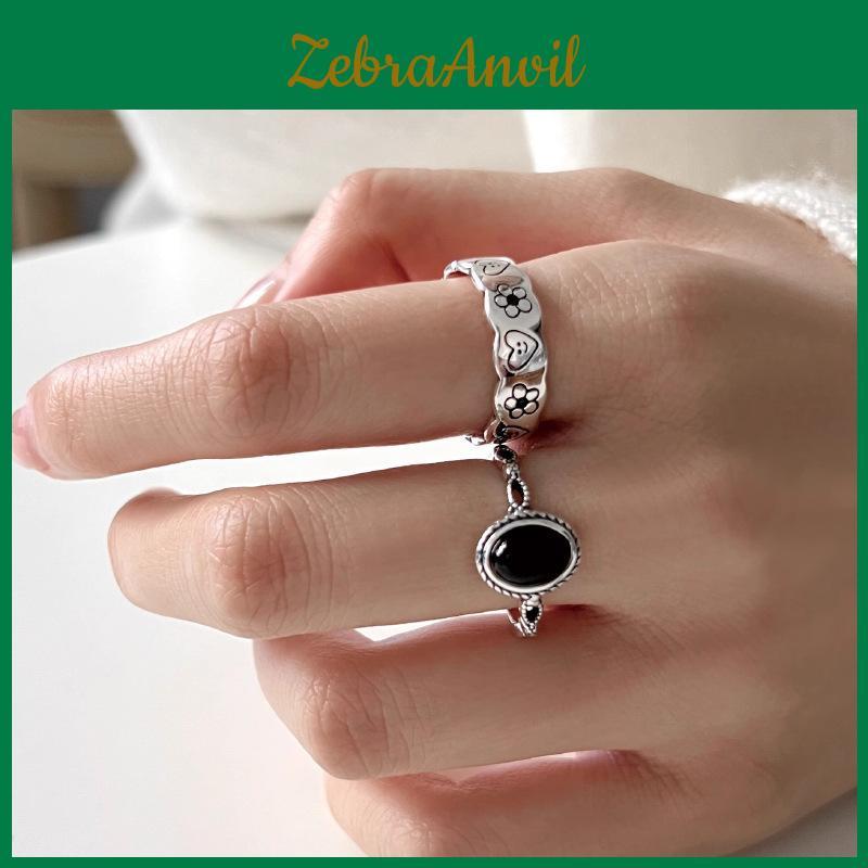 Chic Korean Vintage Heart Stacking Ring For Women Adjustable Copper Fashion Jewelry