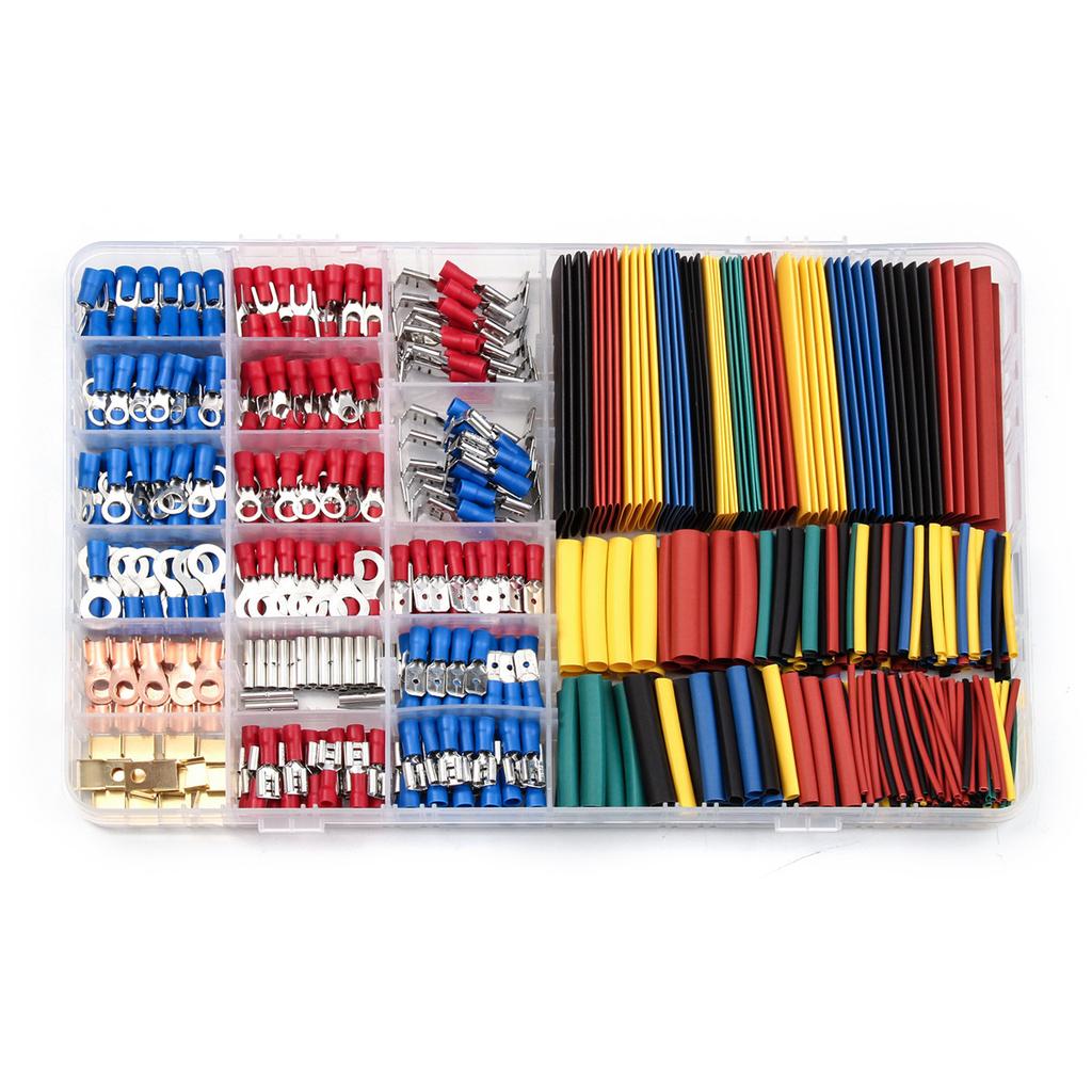 678PCS Combo Box Cold Crimp Terminals Kit 350Pcs Copper Wire Lugs + 328Pcs Heat Shrink Tubing Waterproof Cable Connectors Set