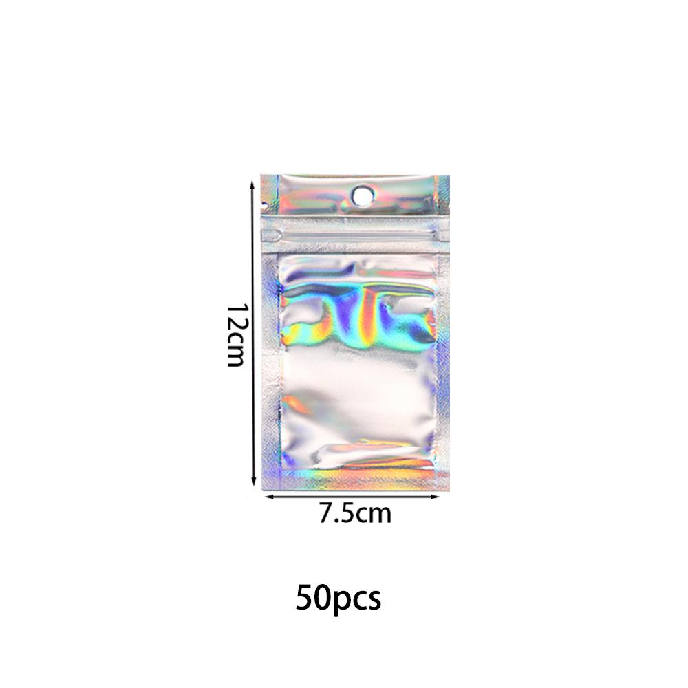 50pcs Self-Sealing Laser Small Plastic Bags for DIY Jewelry Pouch with Clear Display Window Jewelry Packaging Gift Storage Bag