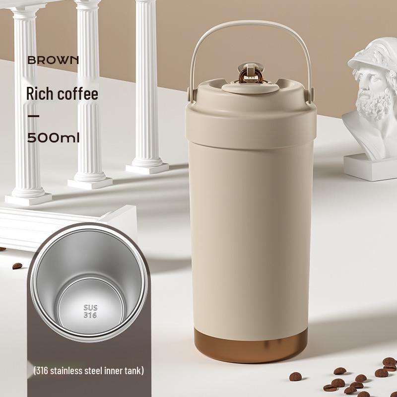 316 Ceramic Liner Thermos Cup for Female Students - Portable Travel Coffee Cup with Double Drink and Straw.