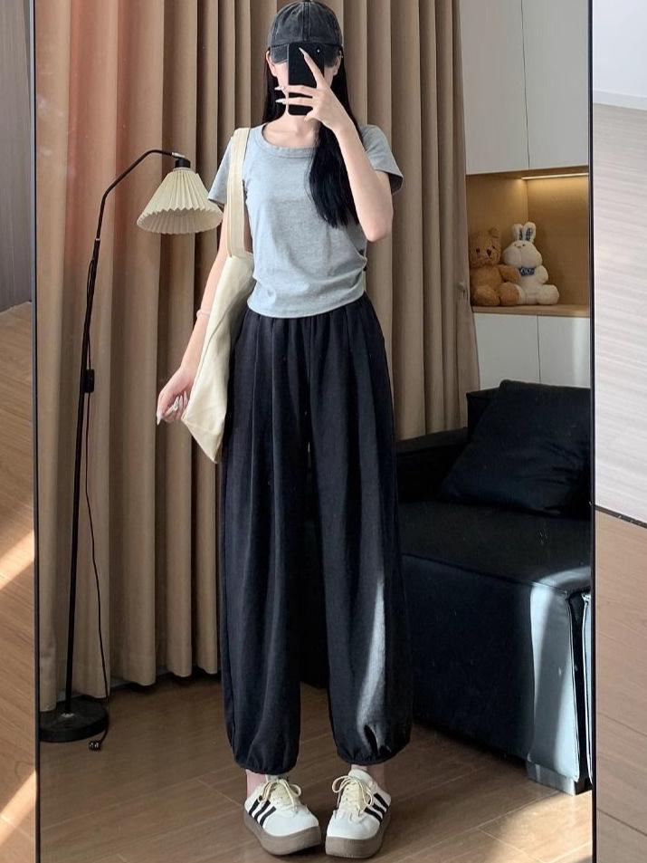 

Ice Silk Cotton Linen Lantern Pants: Women s Summer Sun-Protective Carrot Pants S розовый