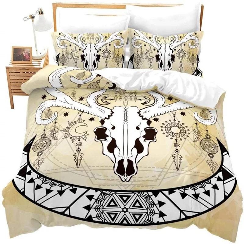 Exotic Bull Skull Duvet Cover Twin Queen Size Western Bedding Set Bohemia Flowers Quilt Cover Microfiber Feather Comforter Cover