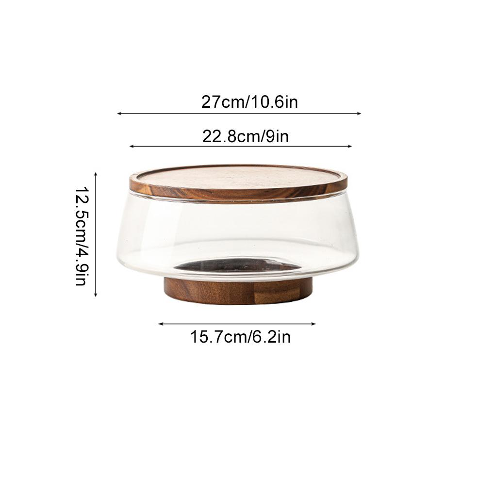 

Креативная стеклянная фруктовая ваза с деревянной подставкой - Большая салатница с крышкой Контейнер для хранения закусок, орехов, попкорна Дом Рождество